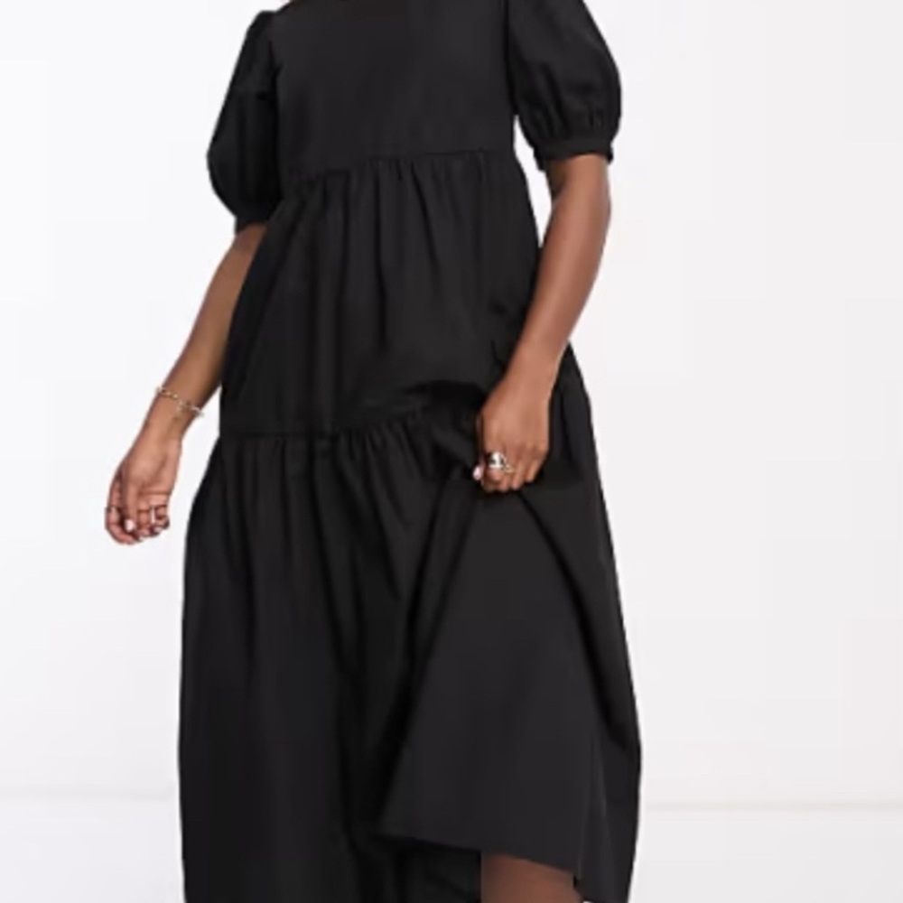 Zara Elegant Black Puff Sleeve Tiered Maxi Dress Loose Flowing XL - Picture 3 of 3